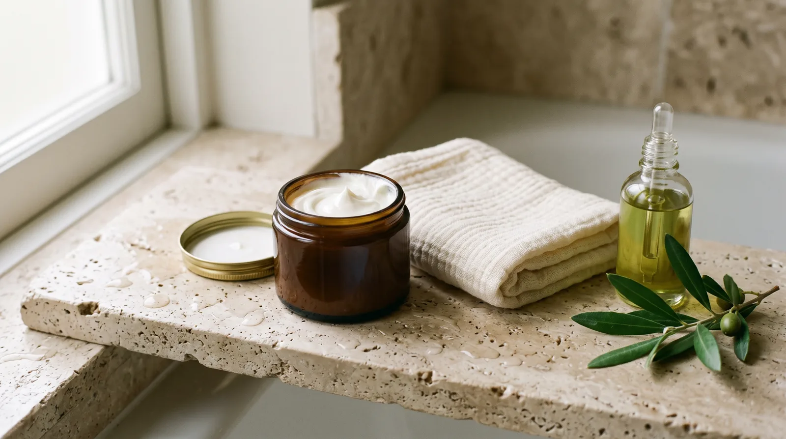 Keratosis pilaris bakımı için nemlendirici ve pamuklu havlu